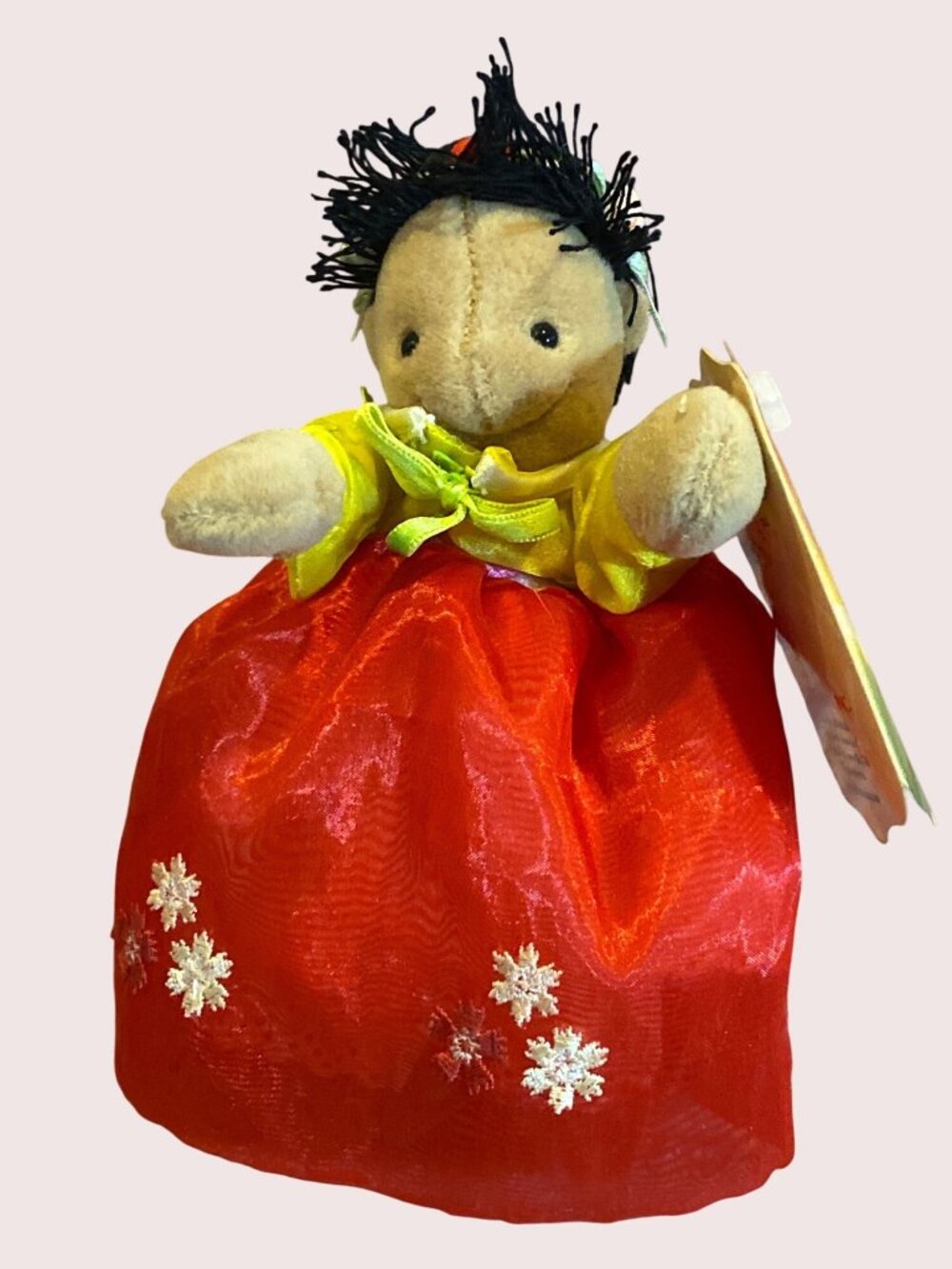 VTG Folkmani Puppet Kidfolk Collection Korean Girl Suni  Red Floral Hanbok NWT